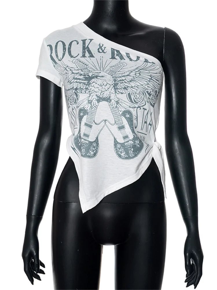 Simenual شيك قطري طوق قصيرة الأكمام تي شيرت عادية الشرير غير النظامية هيم ضمادة المرأة بلوزة Y2K الشارع الشهير المطبوعة القمم