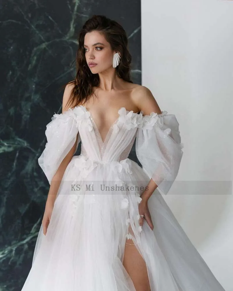 Vestido de Noiva 2022 abiti da sposa bohémien bianchi spalle scoperte abito da sposa manica lunga bottoni Vintage abiti da sposa Country