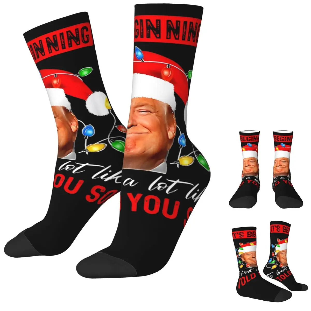 Funny It's Beginning To Look A Lot Like I Told You So Trump Skateboard Socks MAGA Middle Tube Socks for Unisex Non-slip