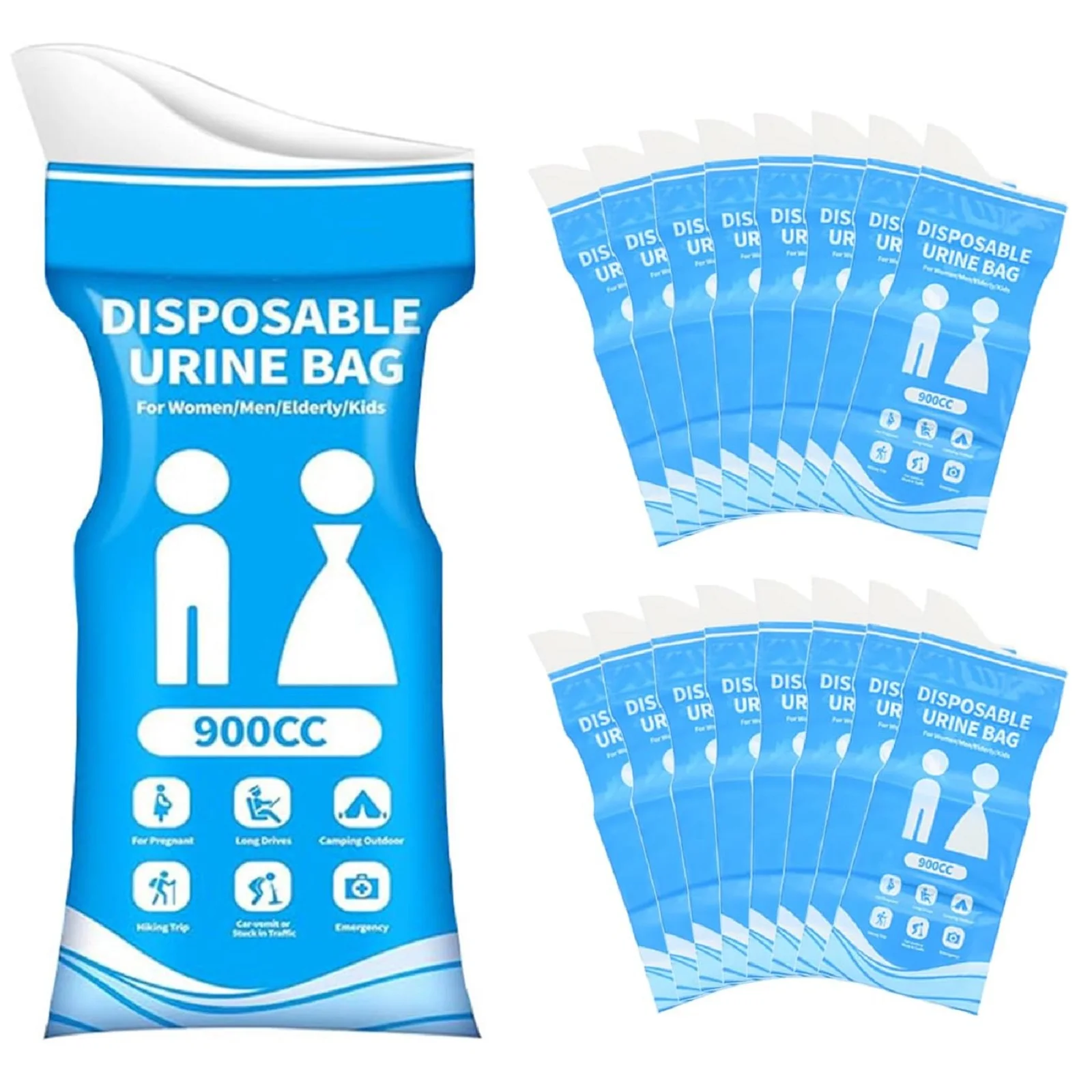 16pcs 900ml Disposable Portable Urine Bag Dual Leak-Proof Emergency Urination for Adults Children Hiking Car Travel Supplies