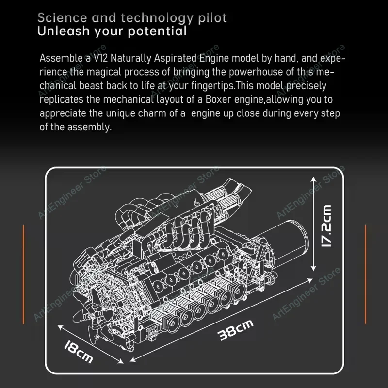 قالب King 10210 مكعبات بناء محرك V12 ذات طابع طبيعي تجميع مجموعات الطوب MOC نموذج لعب للأطفال هدايا عيد الميلاد