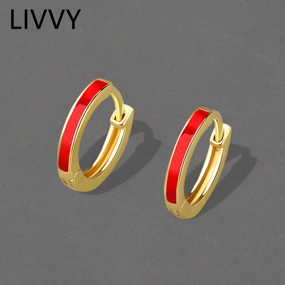 

LIVVY Silver Color Fashion Simple Red Round Hoop Earrings For Woman Jewelry Retro Elegant Fashion Jewelry Gifts