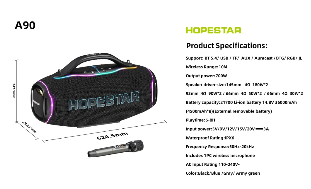 Original HOPESTAR A90 700W Kabelloser Bluetooth-Lautsprecher Tiefer Bass 36000mAh Abnehmbarer Akku KI-Sound 8 Lautsprecher Outdoor Tragbar – Detail 9