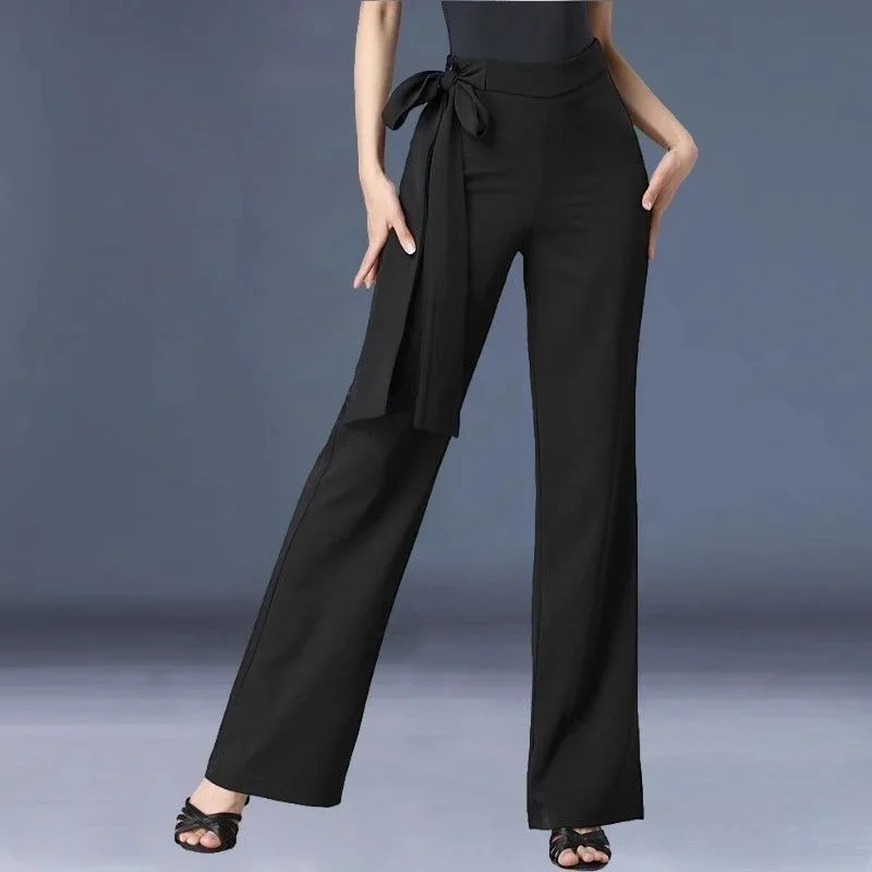 New Latin Dance Pants Women High Waist Dance Pants Clothes Modern Friendship Dancing Pants Straight Wide Leg