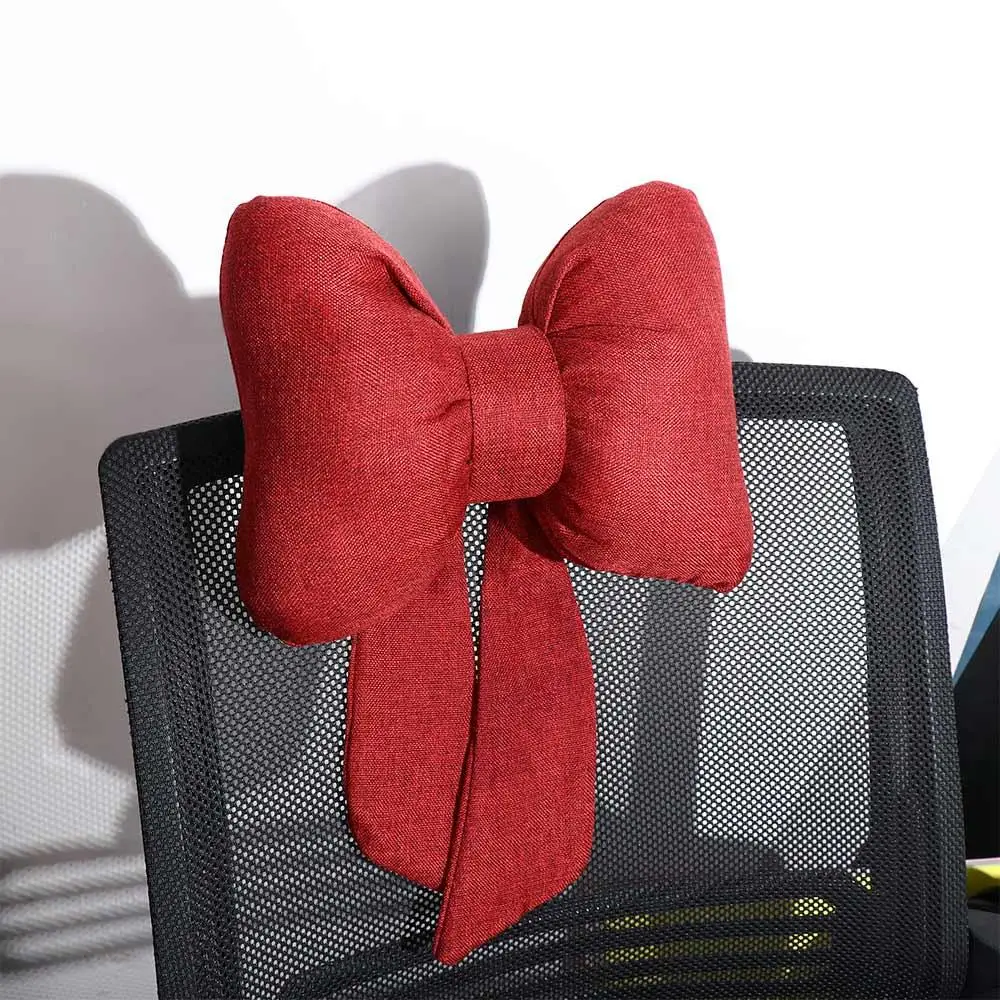 Neck Protection Pillow Ribbon Bow Linen Bow Car Headrest Streamer Linen Ribbon Bow Car Neck Pillow Cotton Adjustable Car Seat