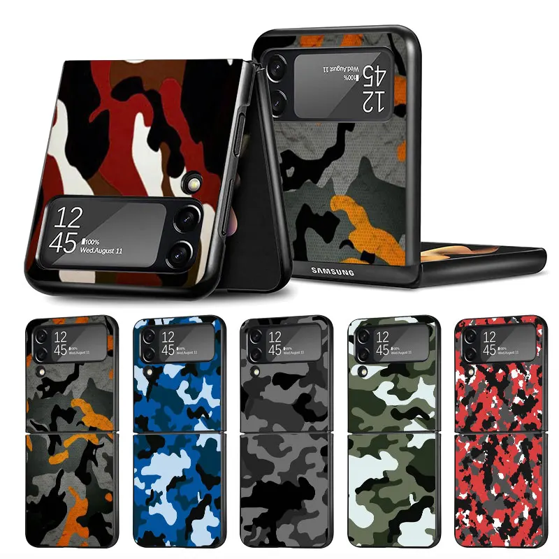 Phone Case for Samsung Galaxy ZFlip3 ZFlip Z Flip 4 Z Flip 3 5G Flip4 ZFlip5 Flip3 Back Black Camouflage Camo military