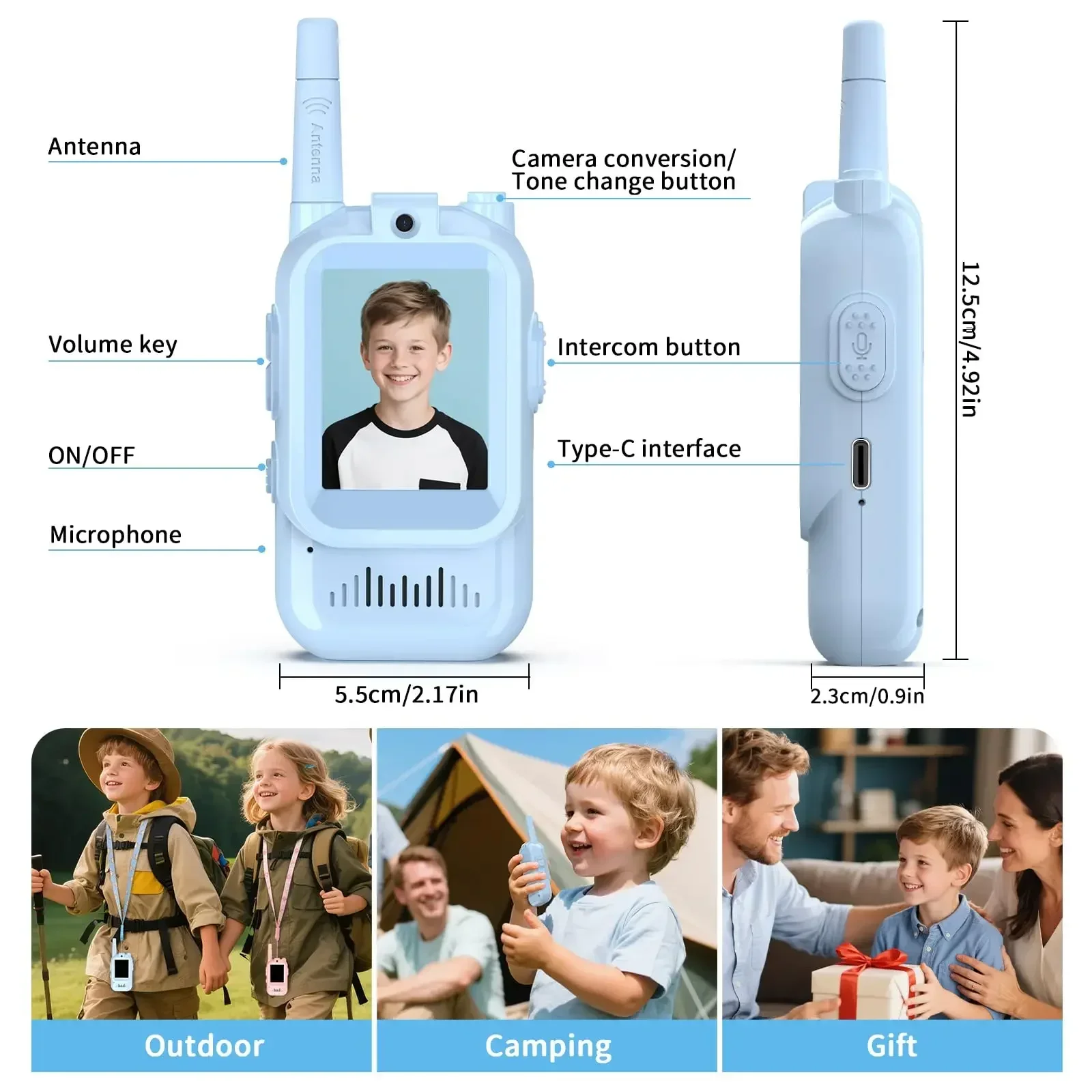 2 Stück Video-Walkie-Talkies für Kinder, wiederaufladbares Kleinkindspielzeug für Indoor-Camping, Reisen, Geburtstagsgeschenke für Kinder im Alter von 3–12 Jahren