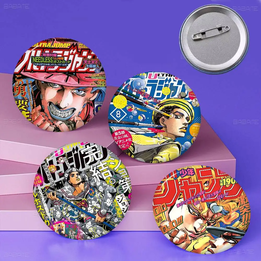 Anime JoJo Bizarre Adventure 58mm lindo serie Pins insignia divertida interesantes broches de animales de dibujos animados mochila ropa regalo