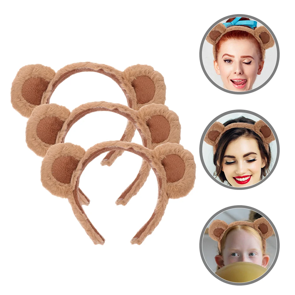 3 Pcs Bear Headband Cute Plush Hair Accessories 3pcs (a Style Headband-brown) Animal Headbands Ears Baby Girl Chipmunk Adorable