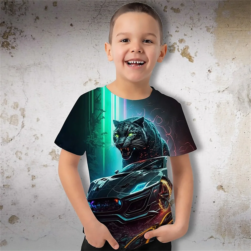 2025 Divertente T Shirt Bambini Bambini Animale Leopardo 3d Stampato Ragazzi Ragazze Casual T-shirt Regalo di compleanno Magliette Vestiti del bambino Top Tee