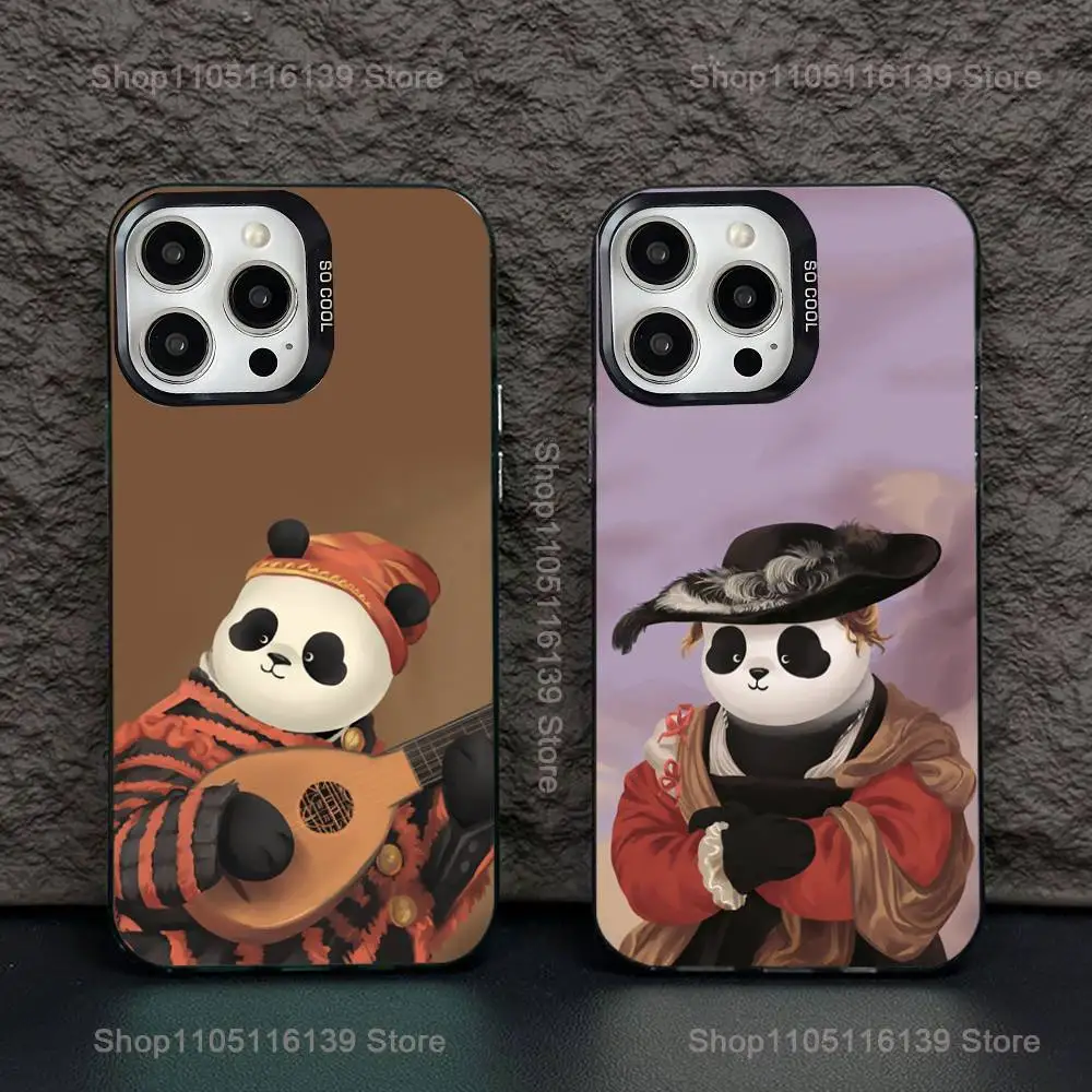 

Fun Panda Mona Lisa Art Phone Case For iPhone 17,16,15,14,13,12,11,Pro,Max,Plus,E,Air,Mini Black IMD Cover