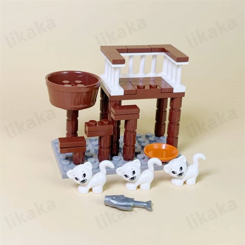 MOC Cattery Building Blocks Toys for Kids City Cats House Set Farm Blocks for Girls Boys Birthday Gift DIY Toy Cat Bed Bricks