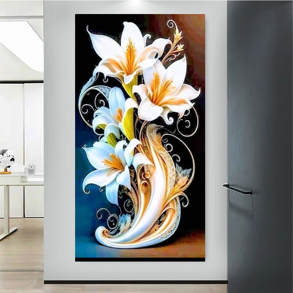 Blooming Lily Diamond Painting Cross Stitch 5d DIY Diamond Art Embroidery Kit Mosaic Flowers Picture Decor Home New Arrival 2024