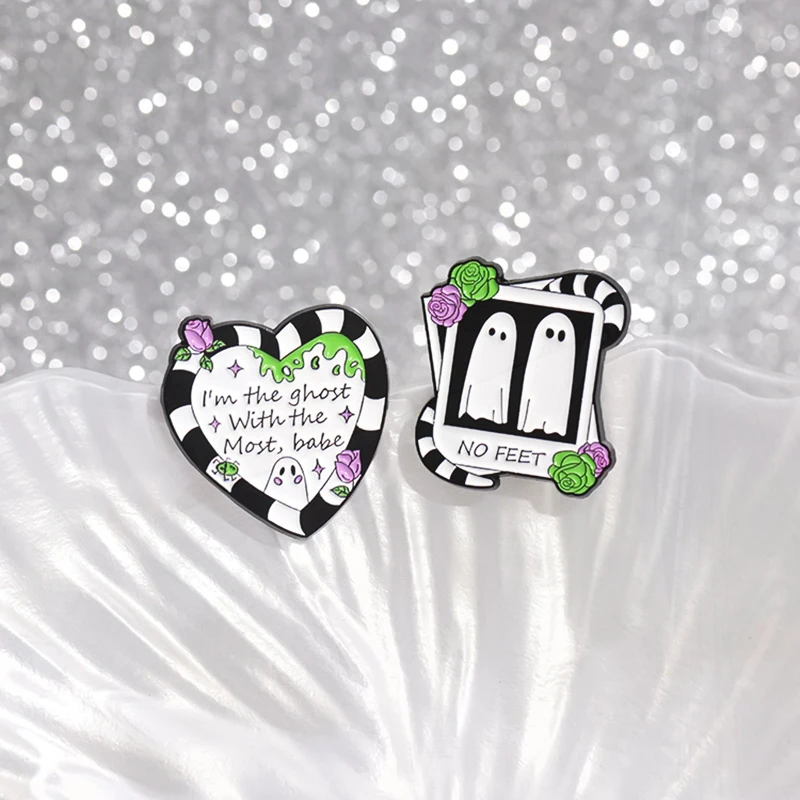 The Ghost With the Most Pines Lapel Badges Punk Gothic Jewelry Gift for Friends Cute Heart Ghost Enamel  Brooch Custom I'm