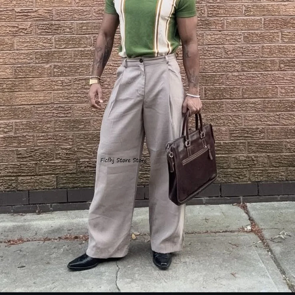 

Classic Men's Pants for Man Polyester Fabric Solid Color Wide-leg Loose Fit Casual Trousers Work Trouser Tailoring Clothing