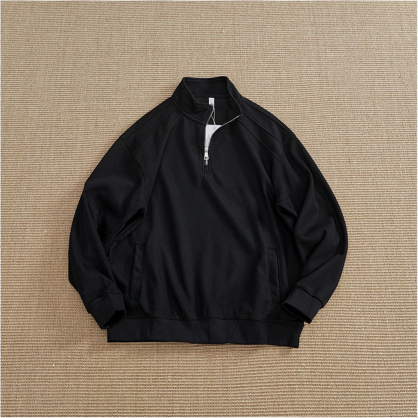 Autumn new men's half-zip stand-up collar sweatshirt loose raglan sleeve casual top simple solid color versatile jacket