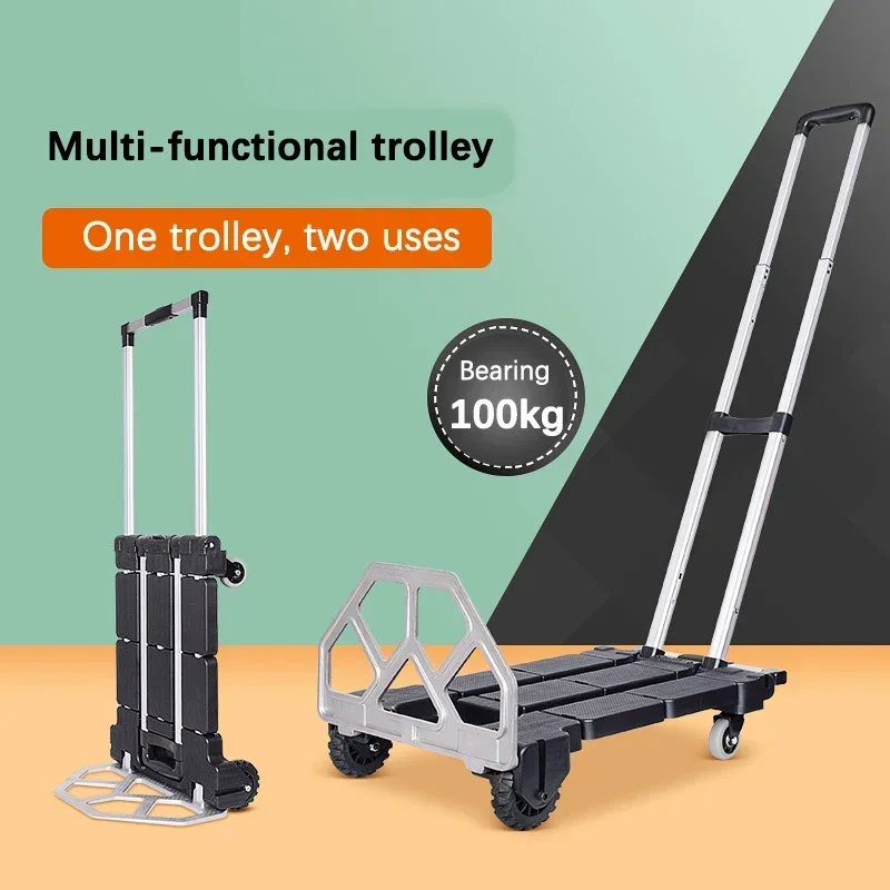 100KG Heavy Duty Foldable Hand Sack Wheel Trolley Folding Truck Barrow Cart Travel Luggage Shopping Cart Portable Home Use