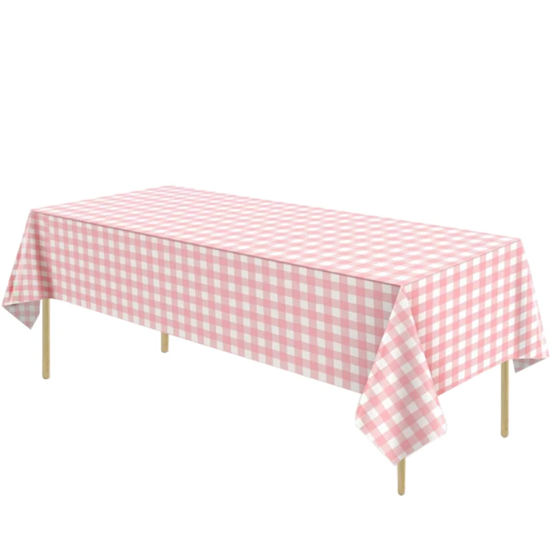 1PC Valentinstag rosa und weiß karierte Tischdecke, Restaurant Küche Picknick Hochzeit Party Dekoration Tischdecke – Detail 4