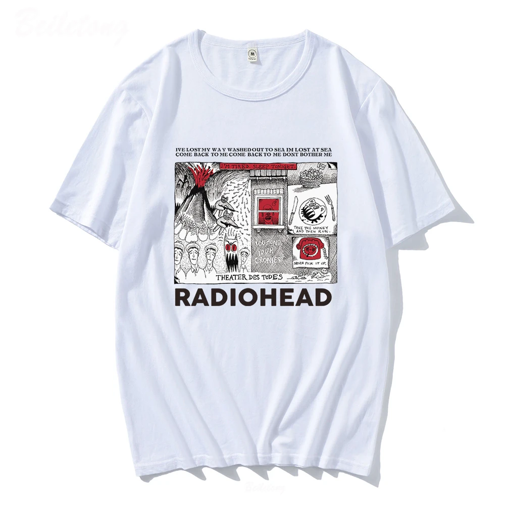 Radiohead T Shirt Vintage Hip Hop Rock Band T-shirts Unisex Music Fans Funny Prints Men\'s Short Sleeve 100% Cotton Harajuku Tees