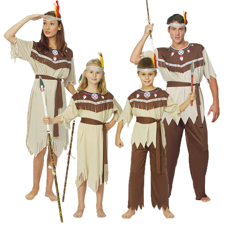 Costume cosplay capo indiano Coppia Performance Outfit loween Abbigliamento tradizionale da palcoscenico originale da uomo selvaggio da donna