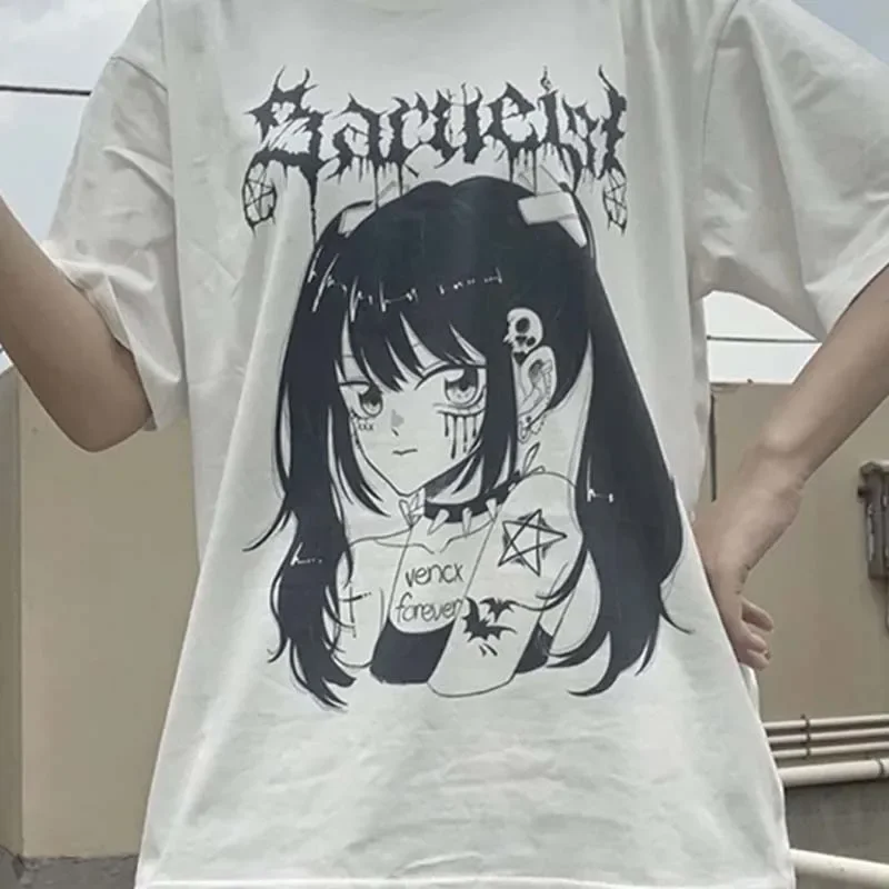 Harajuku Ingó- Irdatlan T Ing Nők Anime T Ing ruhák Födémgerenda Vonalas felső számára Gúnyrajz T-idom Ing Nő Japán nyelv streetwear