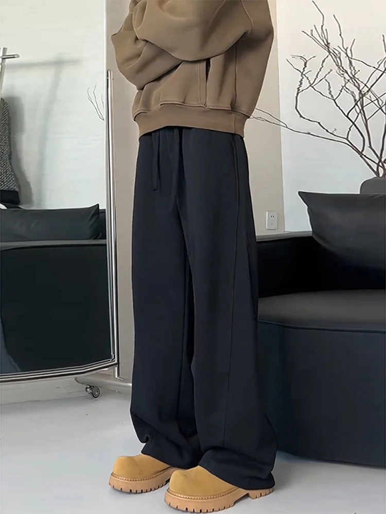 

American Style Heavyweight Curved Blade Men's Spring Autumn Cleanfit Loose Wide Leg Pants Drape Straight Sport Casual Trousers