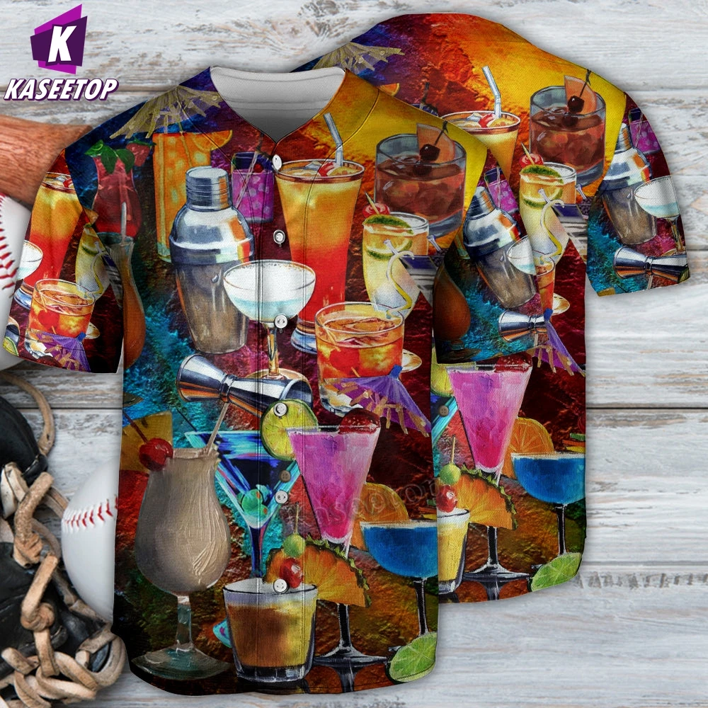 Cocktail Fruit Colorful Men 3D Print Baseball Jersey Shirt Adult Summer Tee Shirt Men's Hip Hop Tops Tee Oversized Streetwear