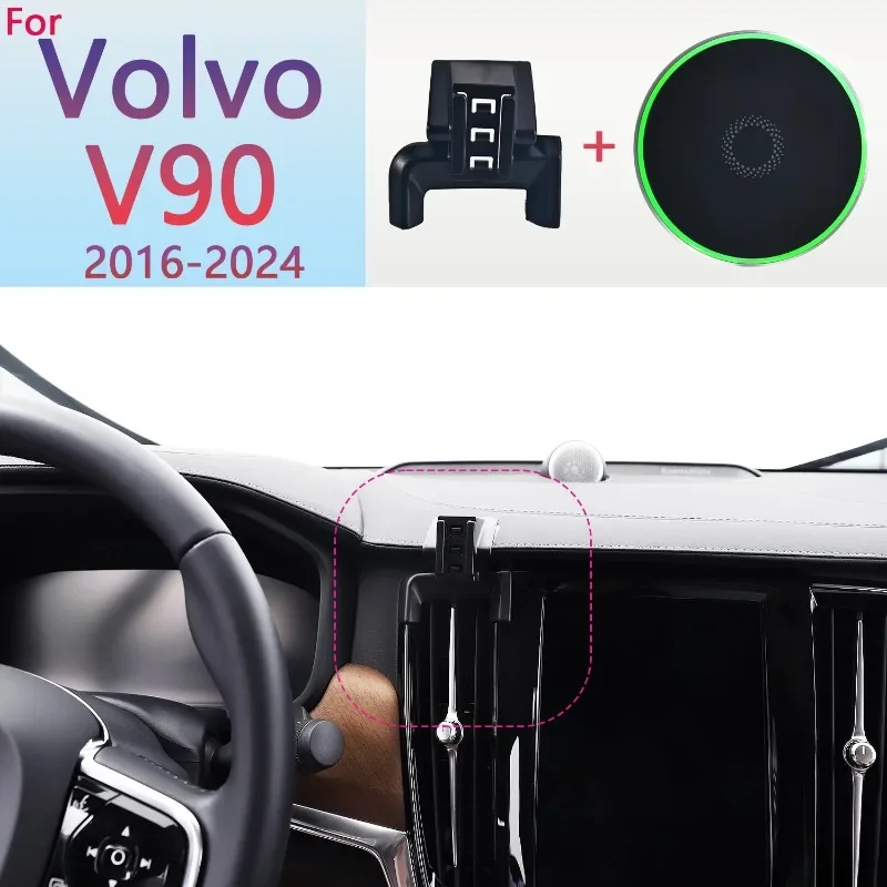 

Magnetic Car Phone Holder For Volvo V90 2016 2017 2018 2019 2020 2021 2022-2024 15W Wireless Charging Phone Stand MagSafe Base