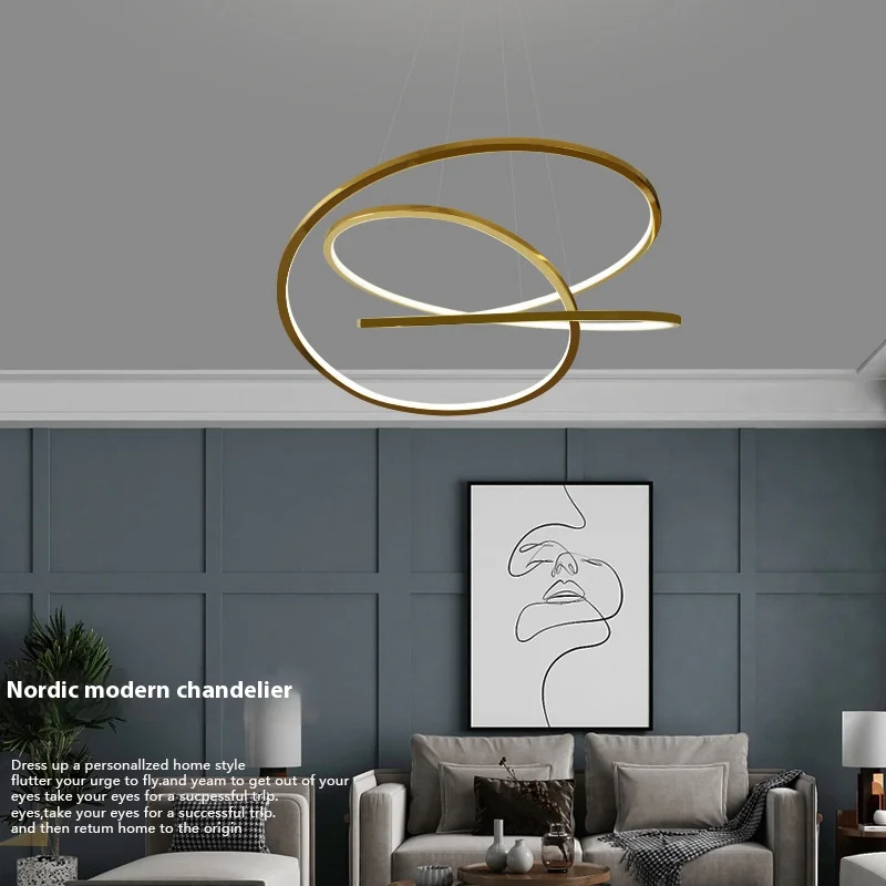 Golden stainless steel chandelier bedroom living room dining room lighting coffee shop modern minimalist fashionable lighting