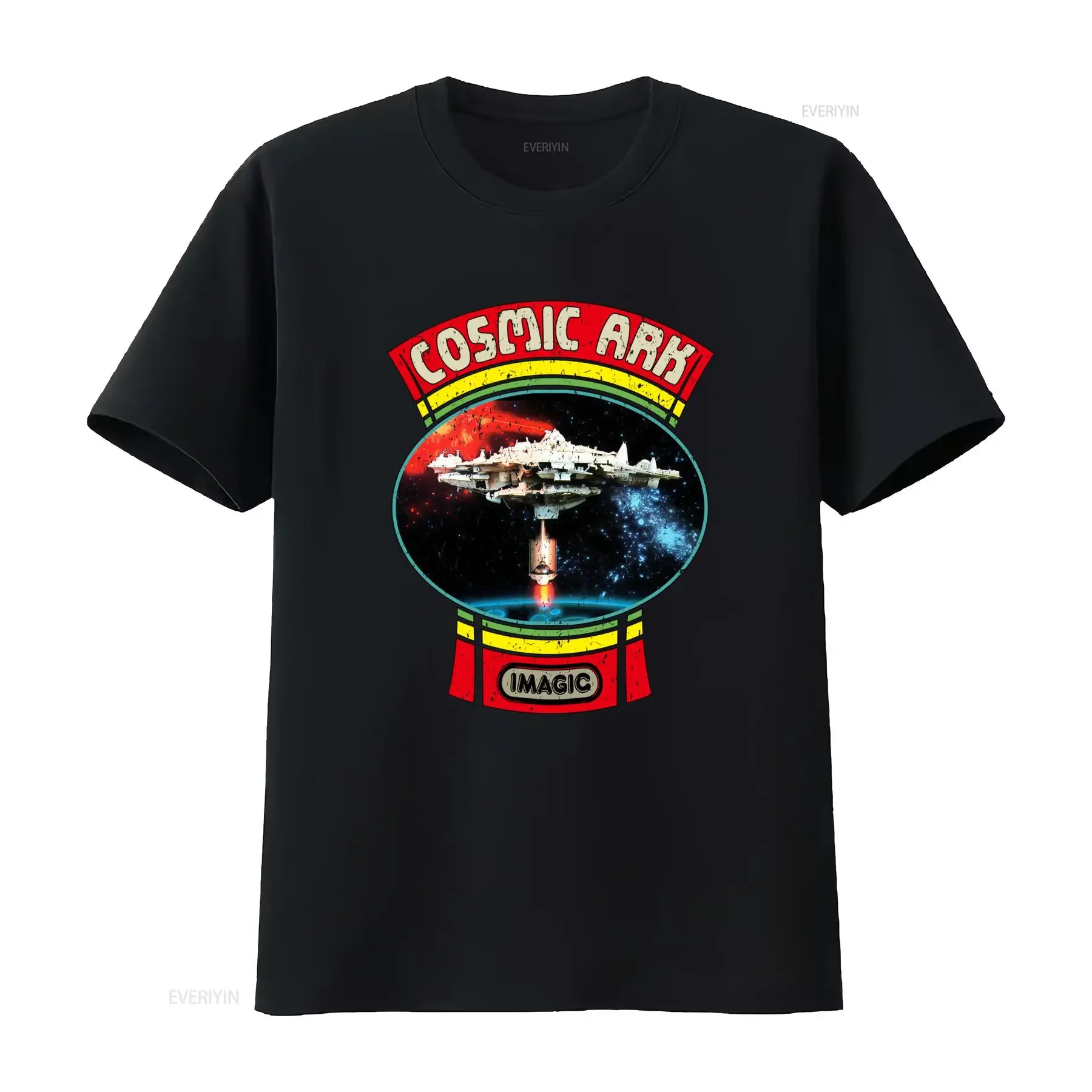 Cosmic Ark 1982 Vintage Retro Sci Fi Space Ship Men's T Shirt vintage Washed Versatile graphic Slightly fashion Breathable
