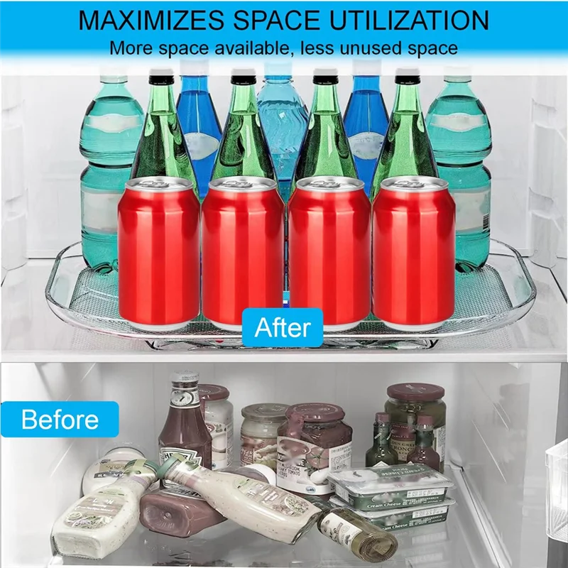 

Practical-2 Pieces Square Organizer For Refrigerator Turntable Organizer For Refrigerator Countertop Condiment Storage Rack
