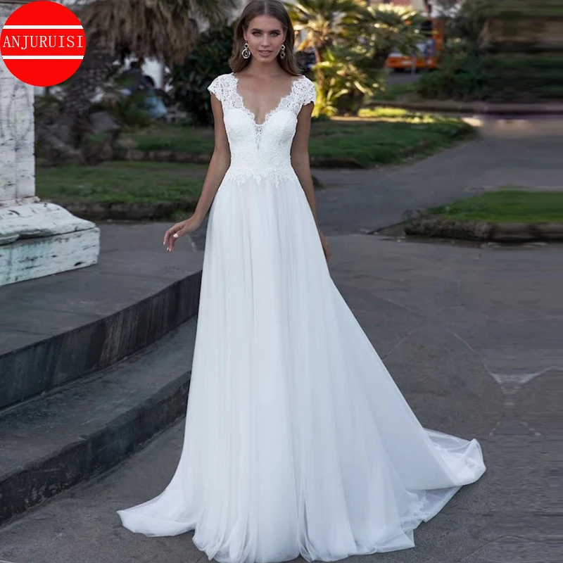 Mangas de boné boho vestidos de noiva para as mulheres 2023 vestido de noiva sexy frança renda a linha vestidos de novia suknia ślubna robe mariage