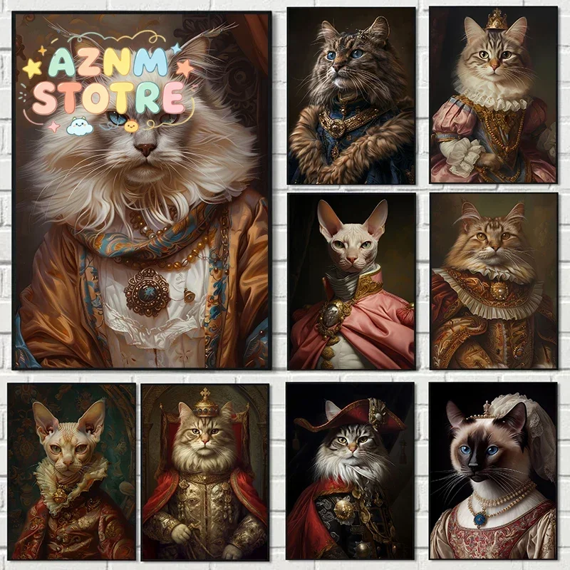 (No frame)Interesting Animal Victorian Animal Cat Portrait Art Abstract Poster Canvas Paintings Wall Art Pictures Home Decor
