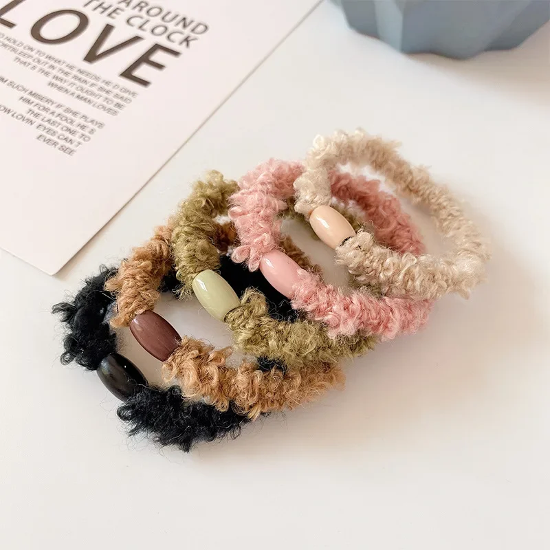 Internet celebrities solid color plush basic base hair ring, autumn and winter warm color cute girl rubber band, thick hair rope