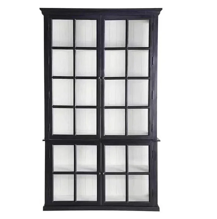 

Премиум - качественный винтажный книжный шкаф из цельного дерева в стиле ретро с двойной дверью, черный небольшой шкаф для хранения из цельного дерева, стеклянная кабина для хранения вещей