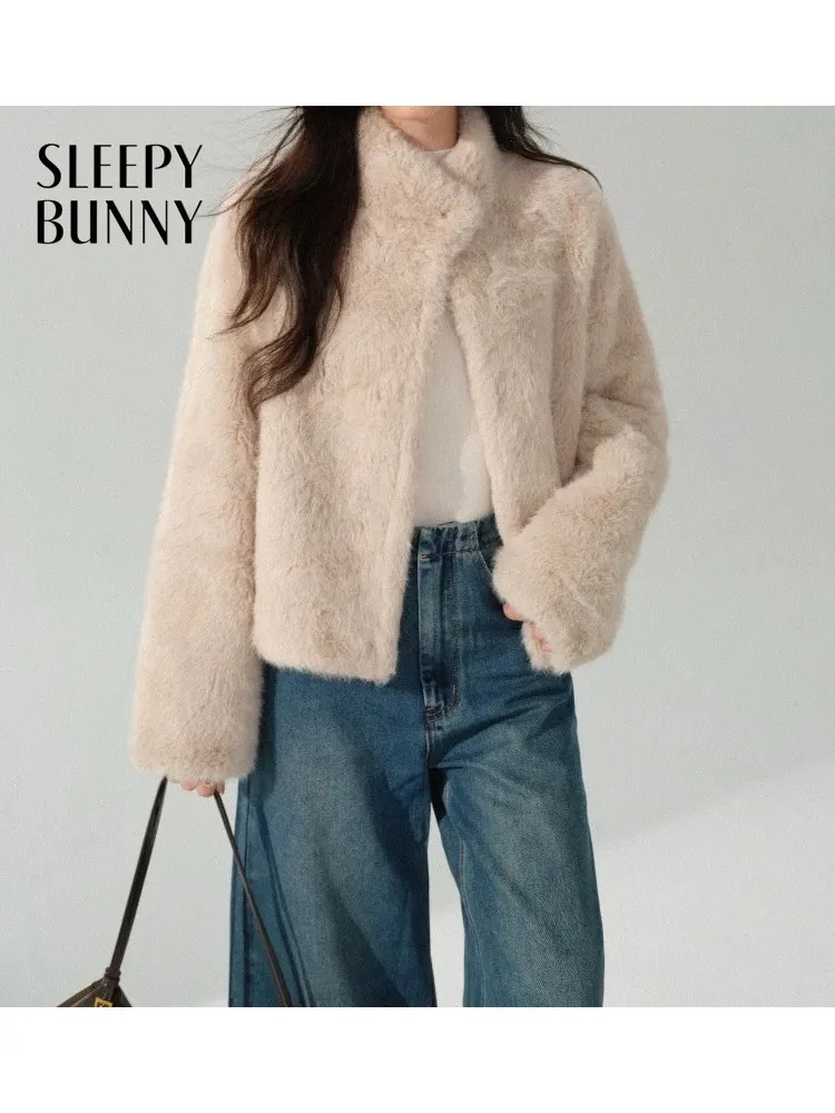 المرأة الشتاء الوقوف طوق أفخم سترة قصيرة سيدة دافئة مريحة ملابس خارجية لينة رقيق الملمس أنيقة عارضة اليومية ركاب معطف