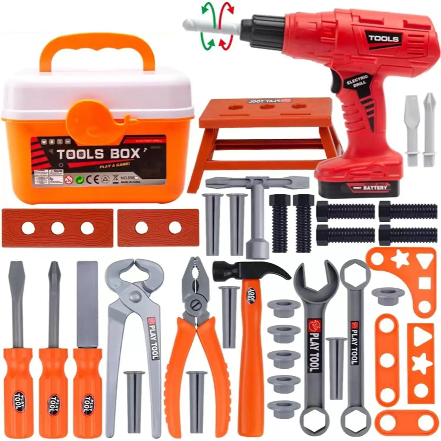 Set di attrezzi Giocattolo per bambini 39/42 pezzi Fai finta di giocare Giocattolo da costruzione per bambini, include set di giocattoli, regalo per ragazzi e ragazze di 2 -13 anni