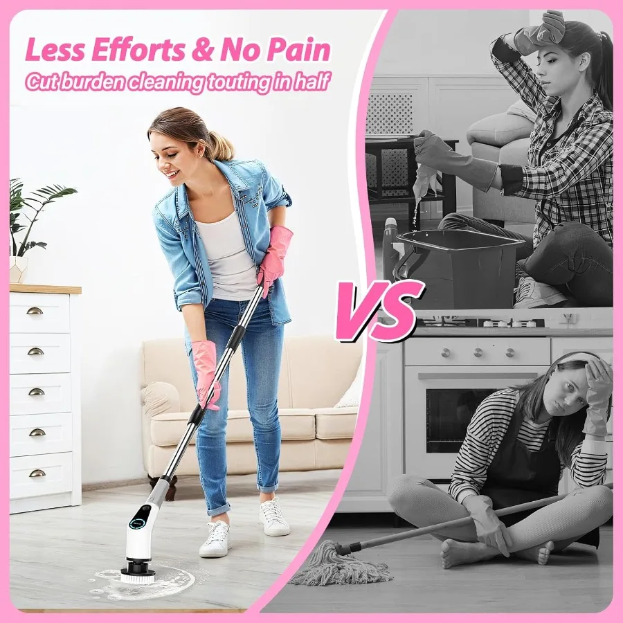 Purificador giratório elétrico sem fio com 8 cabeças de escova substituíveis para limpeza eficiente em banheiros, cozinhas e azulejos ajustáveis