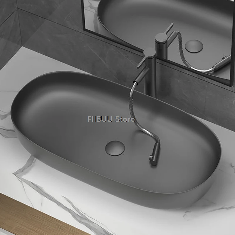 

Ceramic Countertop Wash Basin Porcelain Table Sink Bathroom Vessel Sink Balcony Table Basin Lavatory Above Counter Vanity Sinks