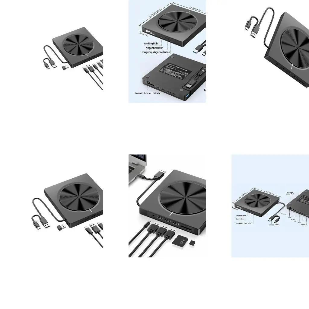 

652F External USB3.0 Type C CDs/DVDs Burners with 4 USB Port and SDTF Slots for Enhanceds Compatibility