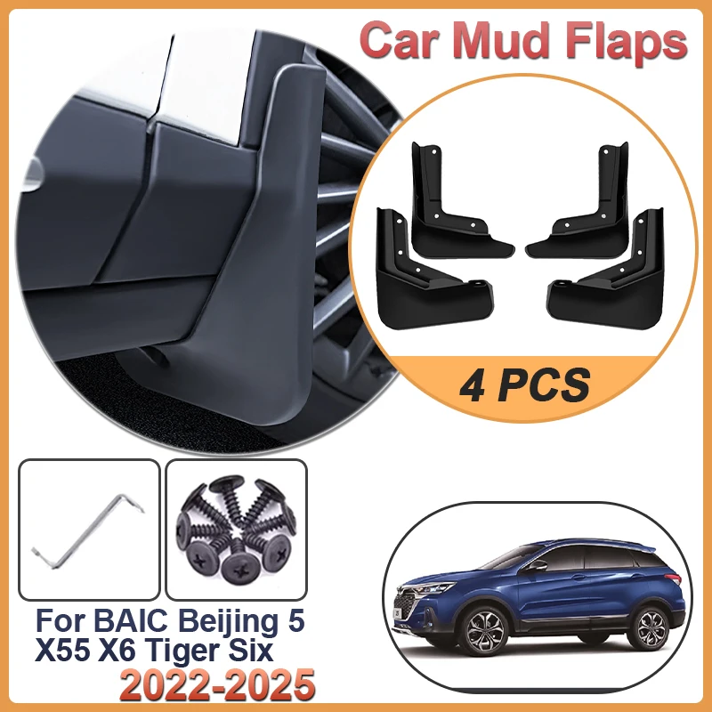 

4PCS Car Mudguard For BAIC Beijing 5 X55 2025 X6 Tiger Six 2022-2025 Anti-splash Flap Splash Guard Front Rear Fender Accessories