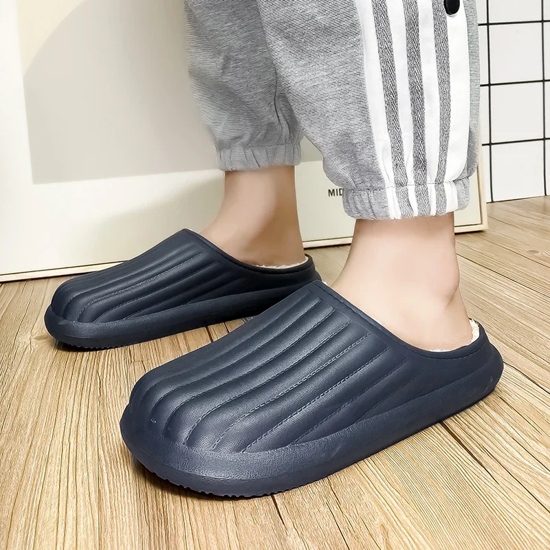 Waterproof cotton slippers for men winter 2024 new cashmere thickened warm waterproof non-slip indoor shoes