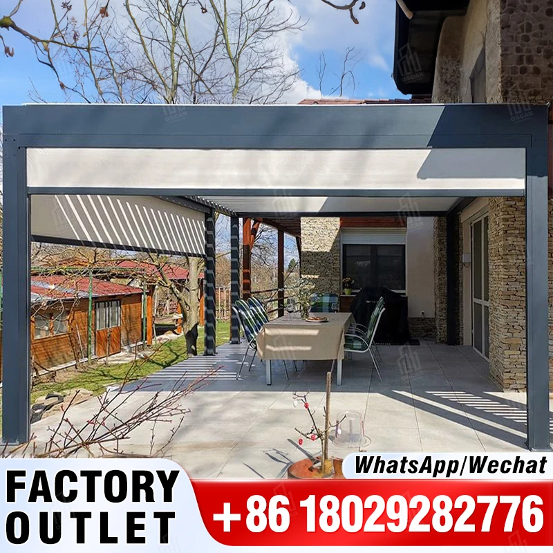 

Modern Style Retractable PVC Roof Pergola 6*6 9*6 Customized Restaurant pergola aluminum Villa Garden Outdoor Pergola