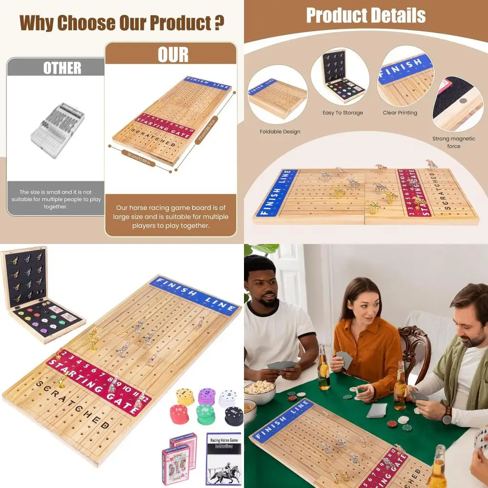 

Adult-Sized 28 Collapsible Horse Racing Game with 11 Metal Horses, 60 Chips, 2 Dice, and Card Sets
