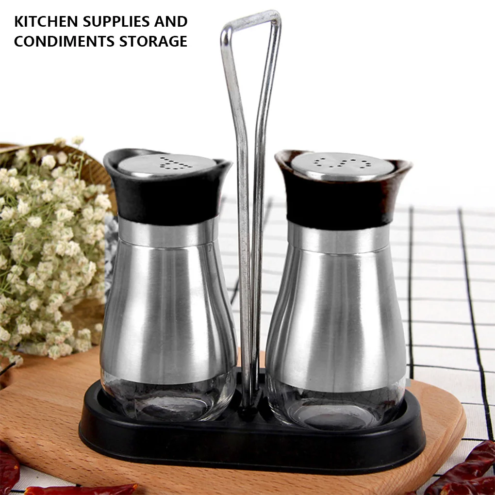 1 Set Stainless Steel Spice Jar Sealed Nonslip Restaurant Sugar Salt Pepper Chilli Powder Bottle Can with Base