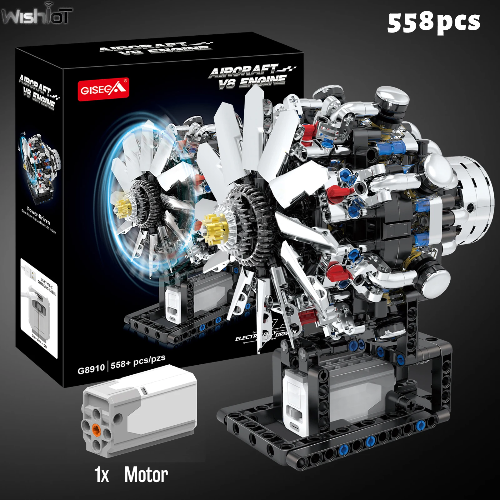 

Конструктор-модель самолетного двигателя V8 (558 деталей) с мотором, настольное украшение, головоломка, подарок для детей и взрослых