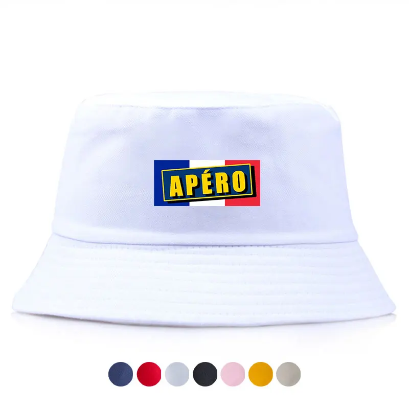 New Style France Apero Reversible Bucket Hat Man Woman Spring Summer Sun Beach Fisherman Cap Unisex Adult Visor Panama Hat Bob