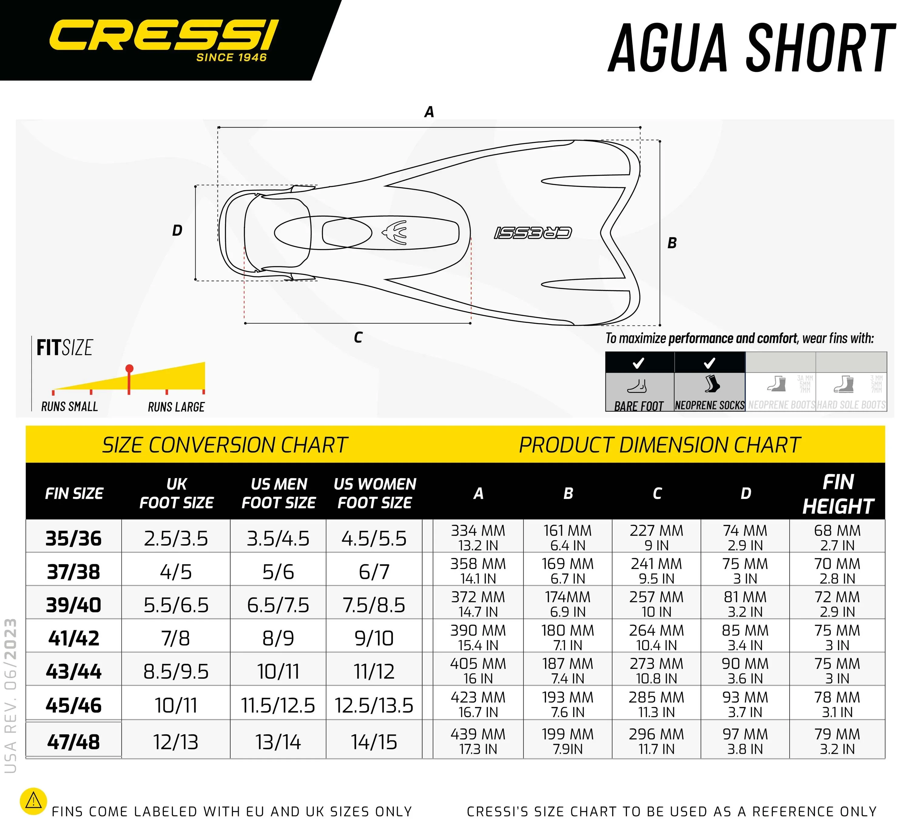 Cressi Agua Short Fins Short Blade Swimming Fins