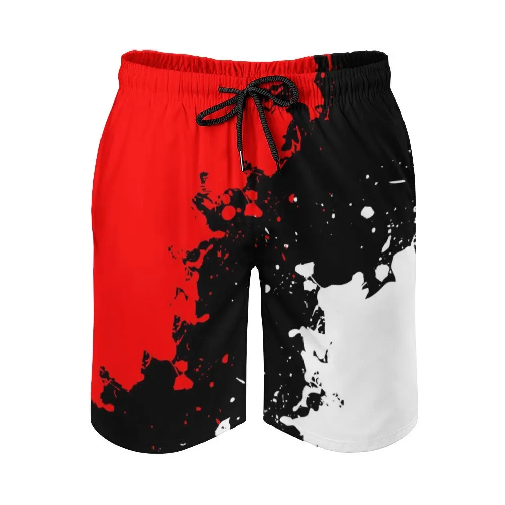 Men\'s Beach Shorts Summer Red black white 3D Print Swimwear Shorts Breathable Surf Board Shorts Quick Dry Casual Sportwear Swim