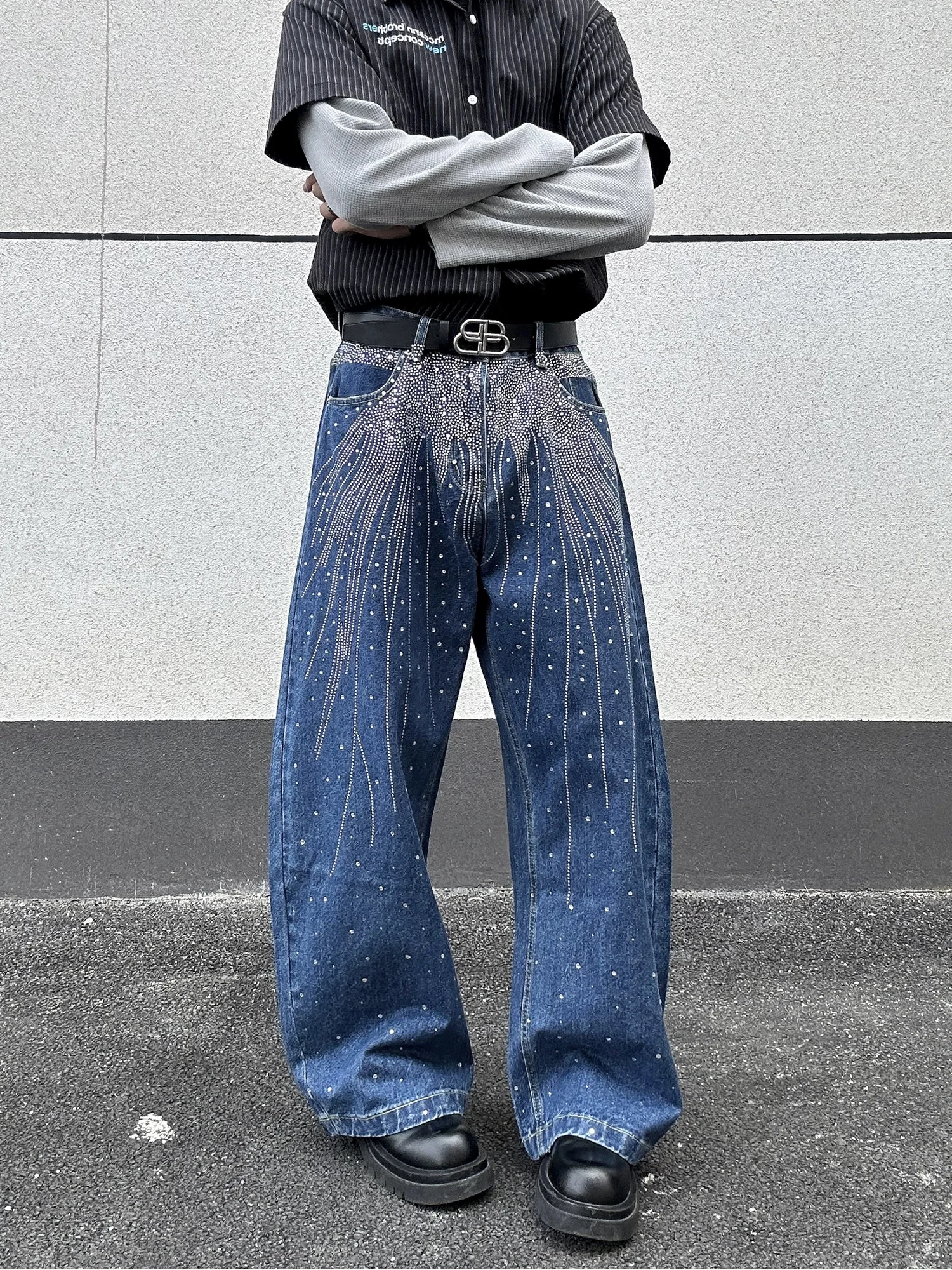 

Осень-зима 2022, женские джинсовые брюки Y2K со стразами, широкие мешковатые джинсы, темные академические гранж-сараж, Harajuku, ковбойские, высокое качество